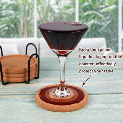 Cork Coasters for Drinks Set of 8 with Holder, 4 in Diameter