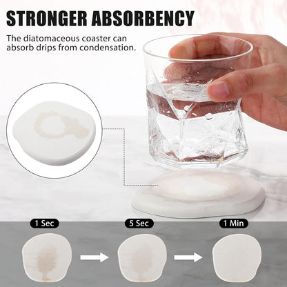 Diatomaceous Earth Coasters Set of 4，Cool Absorbent Quick-Dry Drink Coasters for Desks, Cute Modern Stone Design with Stylish White Aesthetic (4, White)