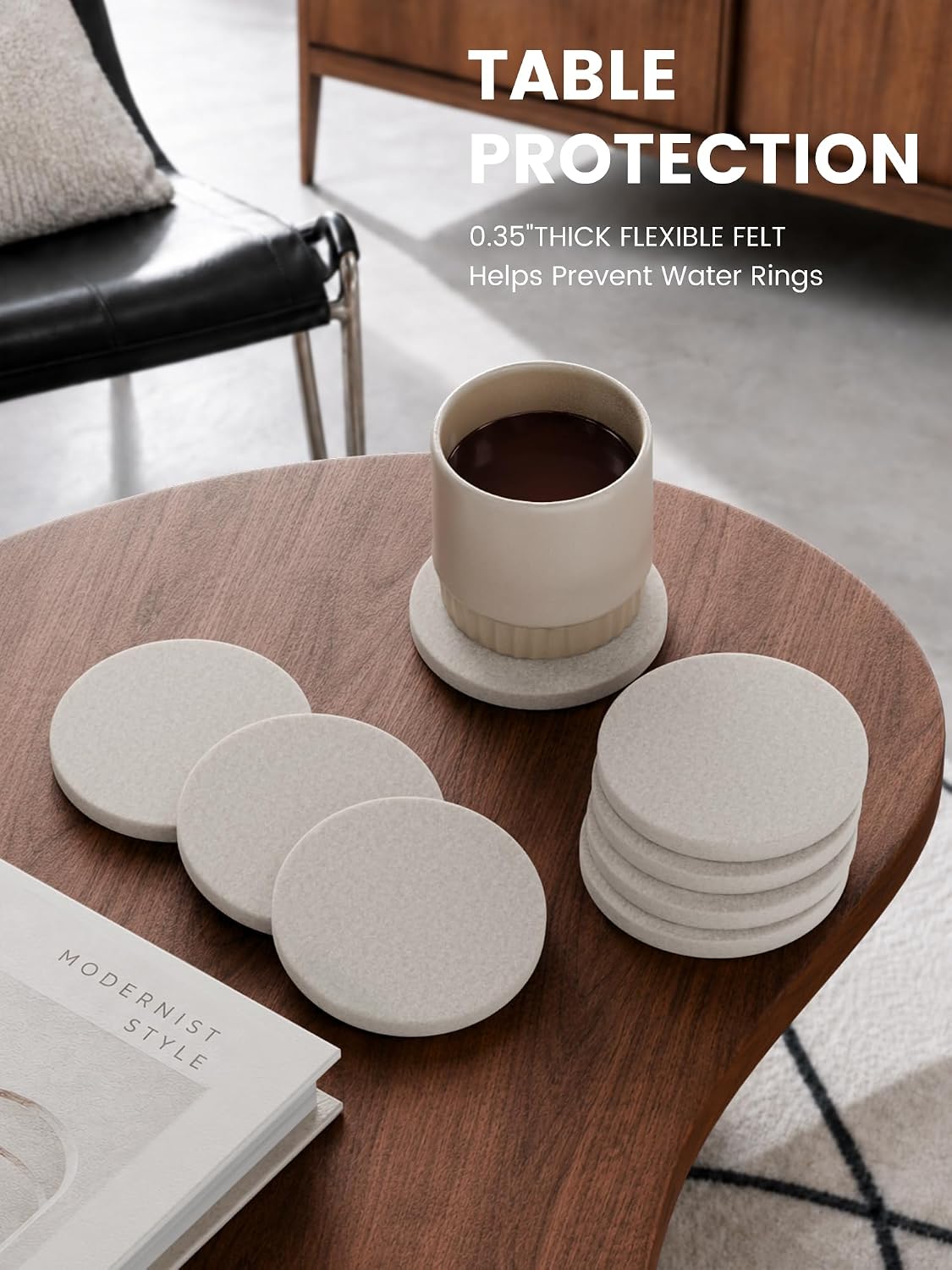 Fluxynara Felt Coasters with Holder, Set of 8 for Drinks, Oatmeal