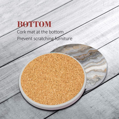 Britimes Coasters for Drinks, Set of 6, Ceramic Stone, Grey Marble
