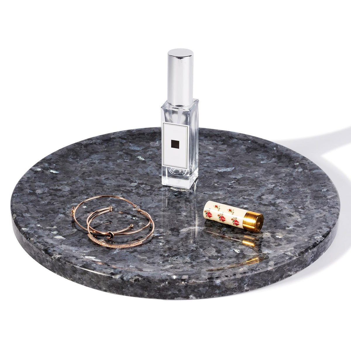 Travertine Tray, 11.8" Marble Round Serving Tray for Kitchen and Coffee Table, Bathroom Trays for Counter, Decorative Vanity Trays, Catchall Fruit and Snack, Light Beige Ottoman Tray