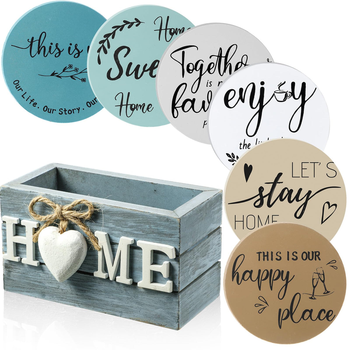Queekay House Warming Gifts New Home Farmhouse Coasters Set of 6, Gray