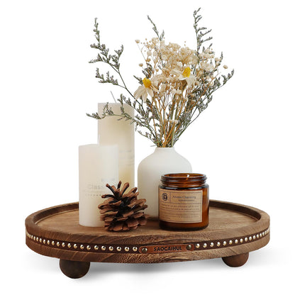 Oval Wooden Decorative Tray Coffee Table Tray Home Decor 15" Rustic