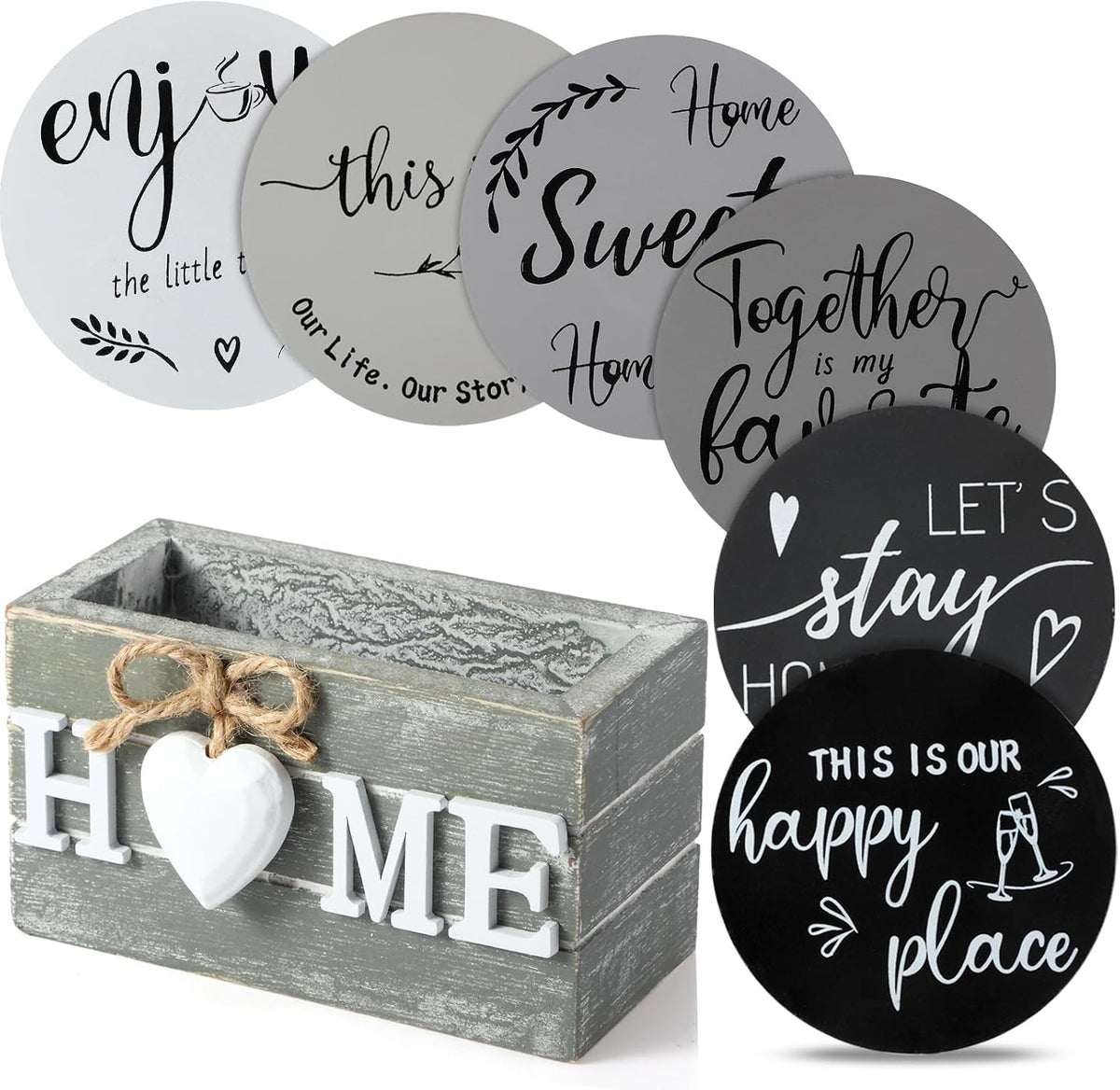 Queekay House Warming Gifts New Home Farmhouse Coasters Set of 6, Gray