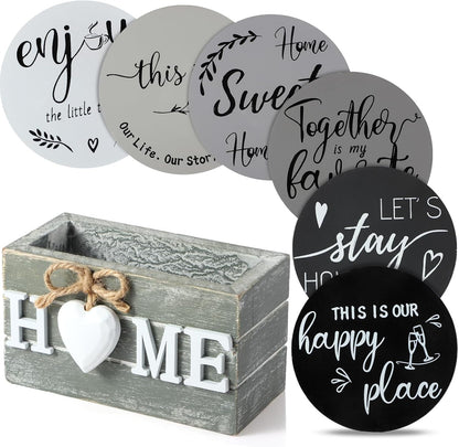 Queekay House Warming Gifts New Home Farmhouse Coasters Set of 6, Gray