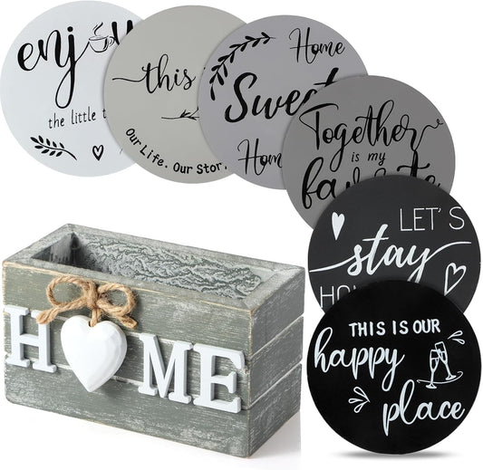 Queekay House Warming Gifts New Home Farmhouse Coasters Set of 6, Gray