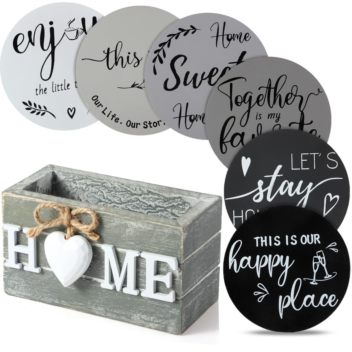 Queekay House Warming Gifts New Home Farmhouse Coasters Set of 6, Gray