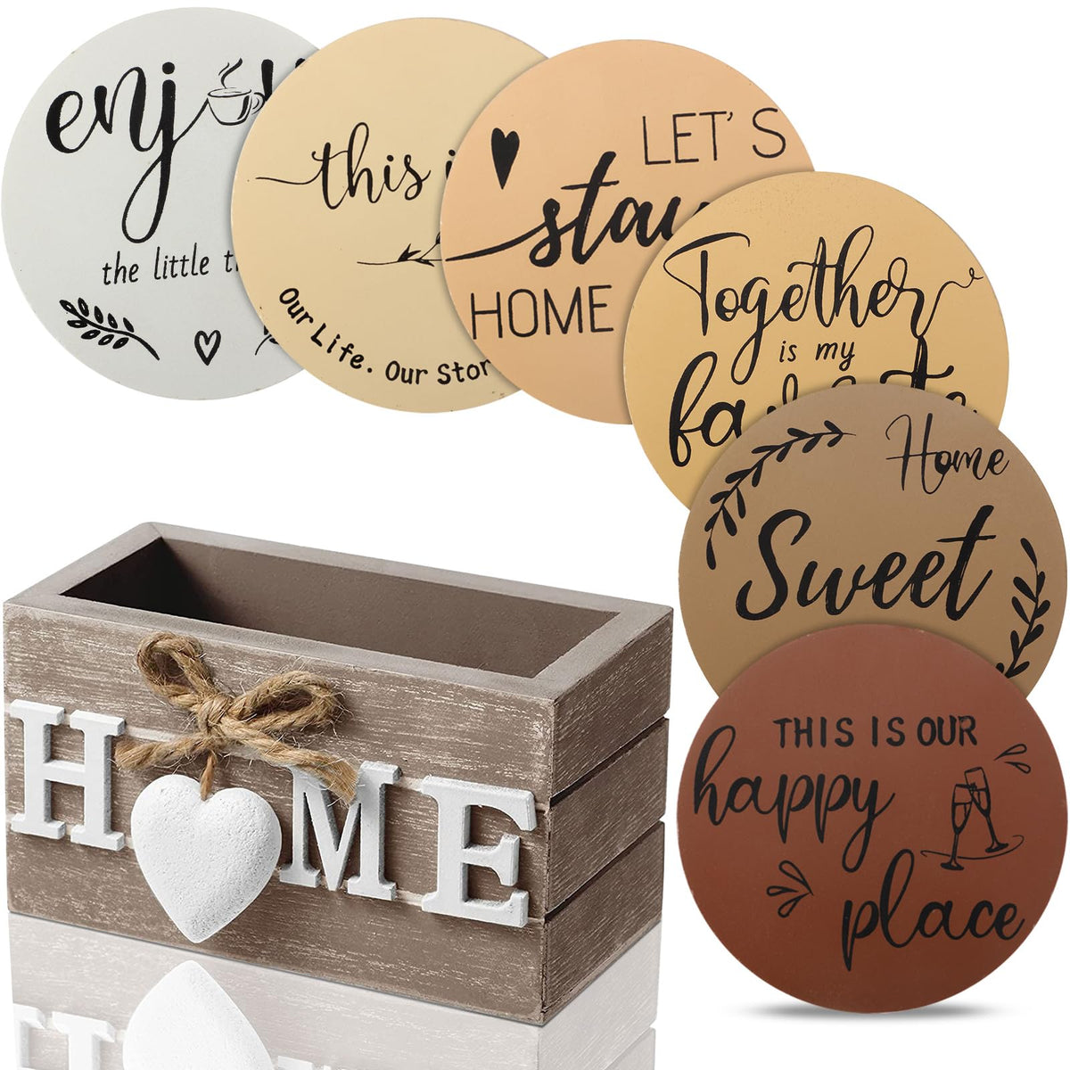 Queekay House Warming Gifts New Home Farmhouse Coasters Set of 6, Gray