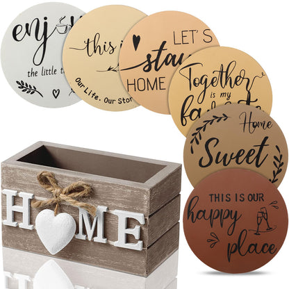 Queekay House Warming Gifts New Home Farmhouse Coasters Set of 6, Gray