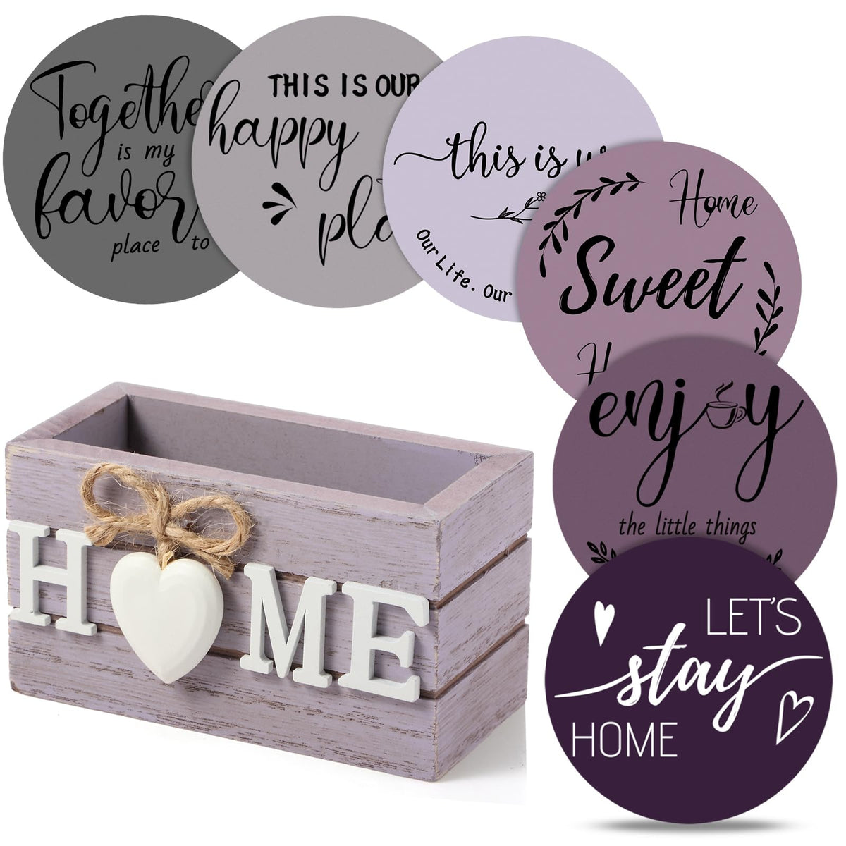 Queekay House Warming Gifts New Home Farmhouse Coasters Set of 6, Gray