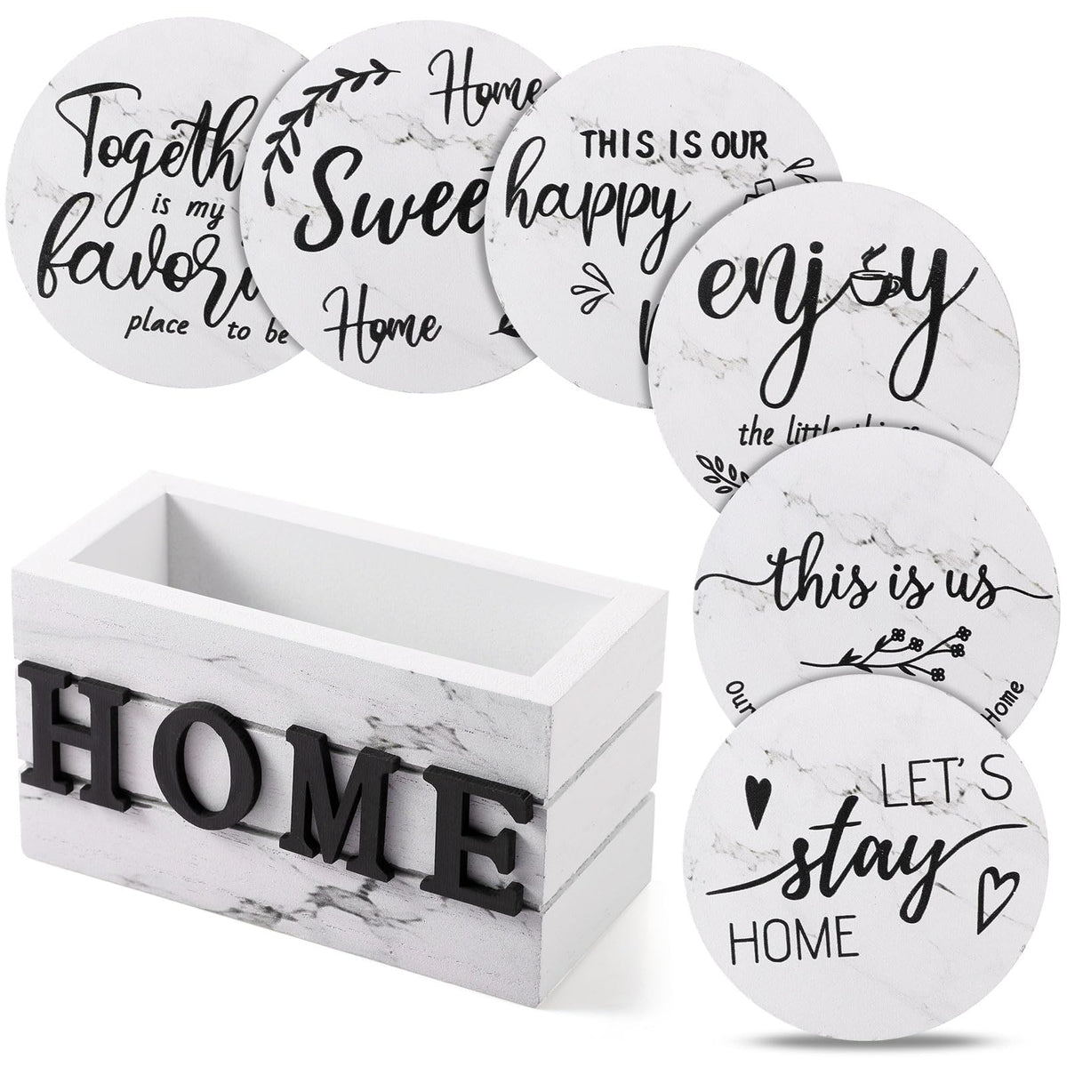 Queekay House Warming Gifts New Home Farmhouse Coasters Set of 6, Gray