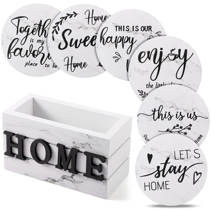 Queekay House Warming Gifts New Home Farmhouse Coasters Set of 6, Gray