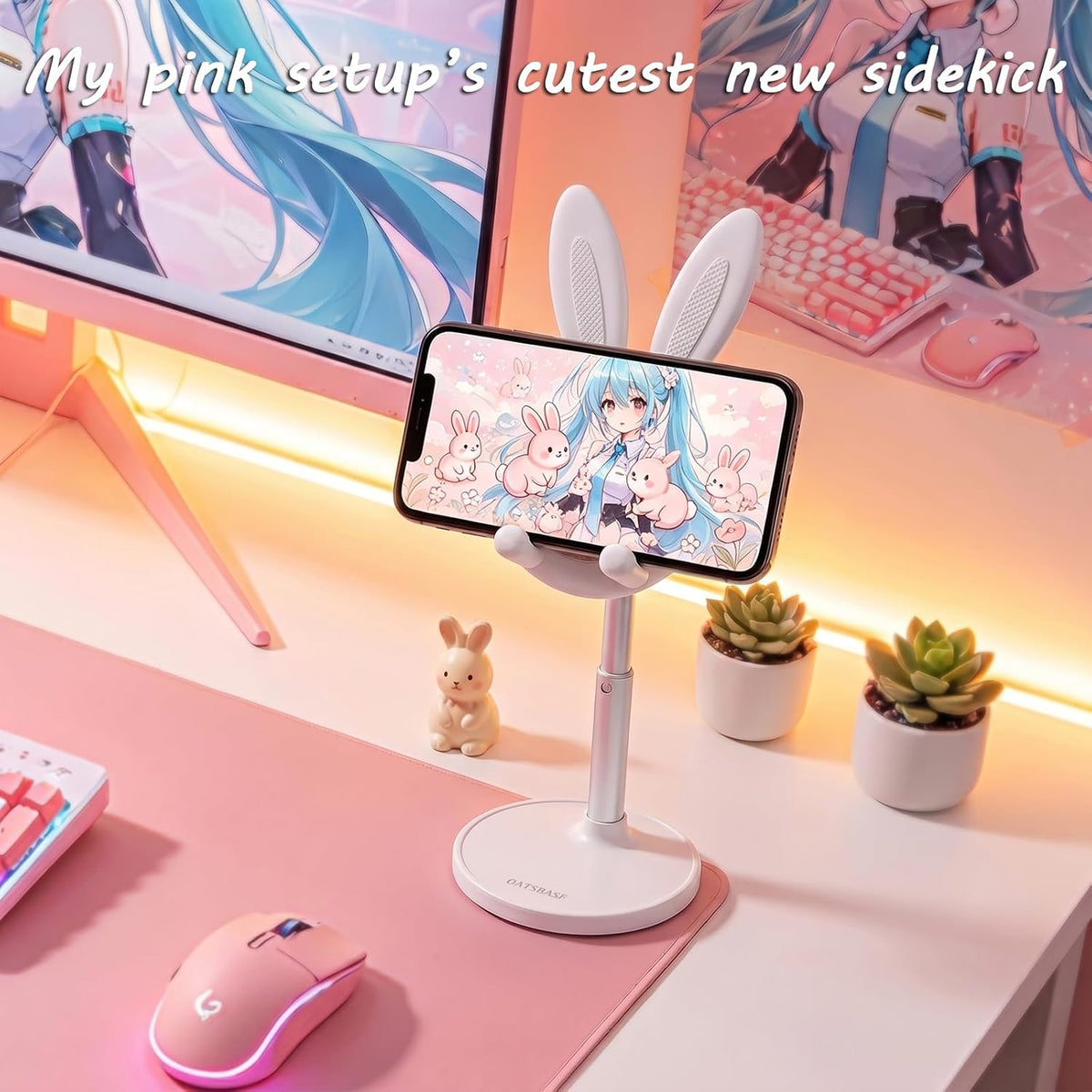 OATSBASF Cute Bunny Phone Stand Adjustable Phone Holder for Phones