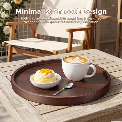 Round Bamboo Tray, 12 Inch Decorative Serving Tray with Walnut Finish Coffee Table Tray, Natural Bamboo Ottoman Tray for Vanity, Snacks, Vanity, Entryway & Home Decor