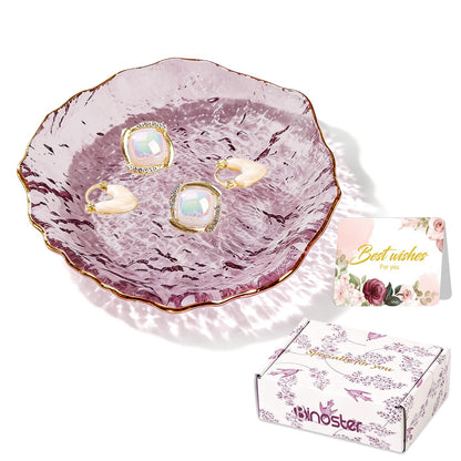 Purple Flower Jewelry Dish Glass Ring Holder Dish Jewelry Tray Cute Vanity Organizer Aesthetic Nightstand Bathroom Room Decor Trinket Dish Mothers Day Friendship Christmas Birthday Gifts for Women