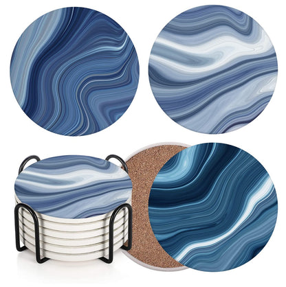 Britimes Coasters for Drinks, Set of 6, Ceramic Stone, Grey Marble