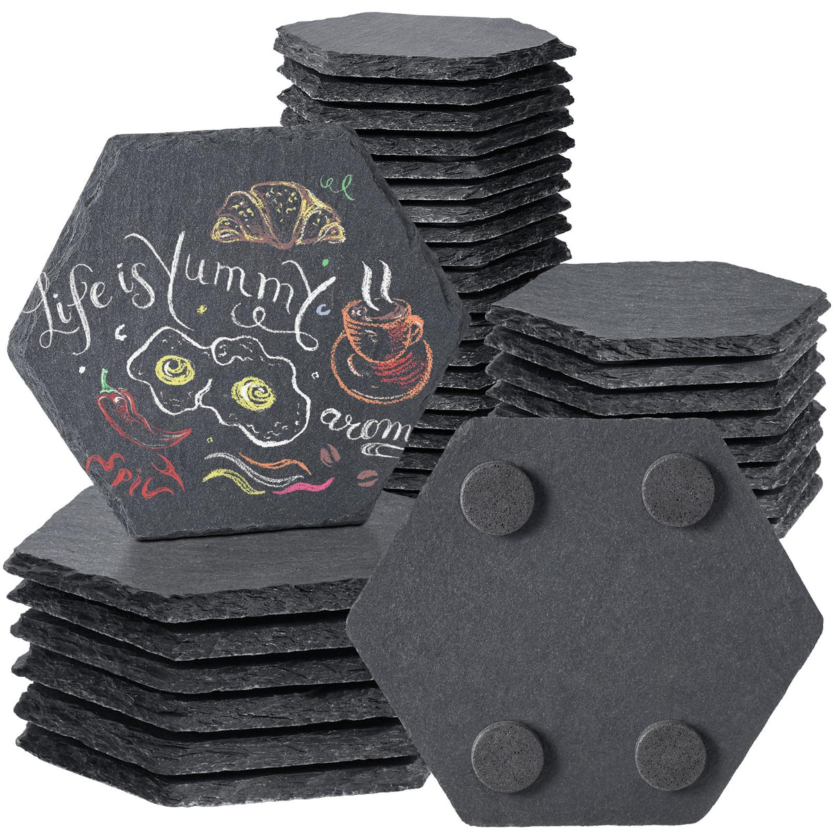 72 PCS Round Slate Coasters Bulk, MAPRIAL 4 Inch Black Handmade Rustic Rock Stone Drink Coaster for Laser Engraving, Etching, Engravable Blanks Material for Engraver, Crafts, Gifts