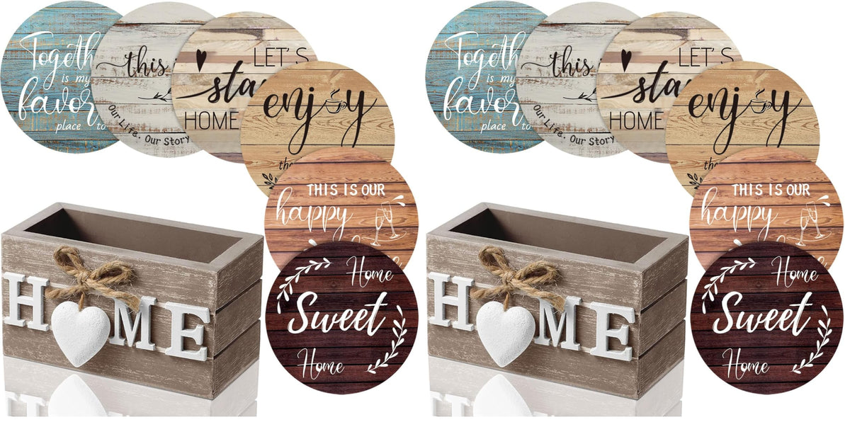 Queekay House Warming Gifts New Home Farmhouse Coasters Set of 6, Gray
