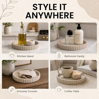11-Inch Concrete Round Tray Home Decor for Coffee Table Decor - Round Coffee Table Tray - Circular Kitchen Island Trays - Decorative Trays- Beige