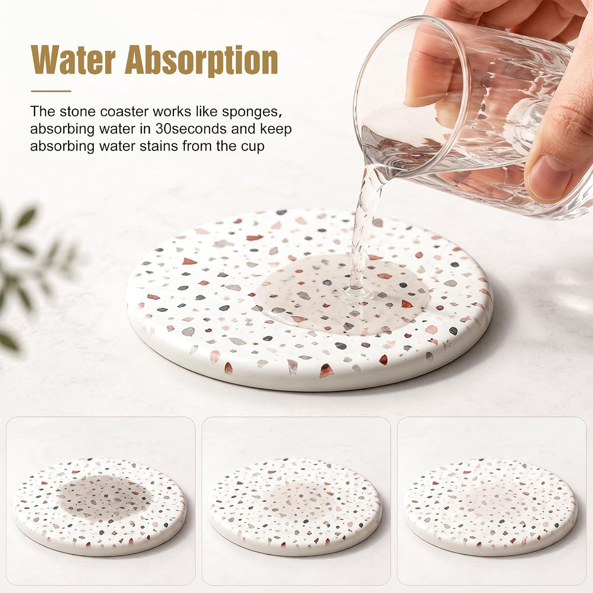 Water Absorbing Diatomaceous Earth Stone Drink Coasters Set