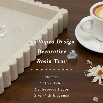 YMXYJM Decorative Tray for Coffee Table, Modern Tray Decor, 14" Beige Resin