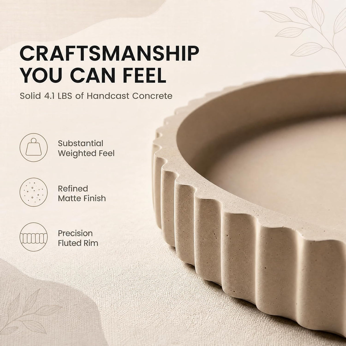 11-Inch Concrete Round Tray Home Decor for Coffee Table Decor - Round Coffee Table Tray - Circular Kitchen Island Trays - Decorative Trays- Beige
