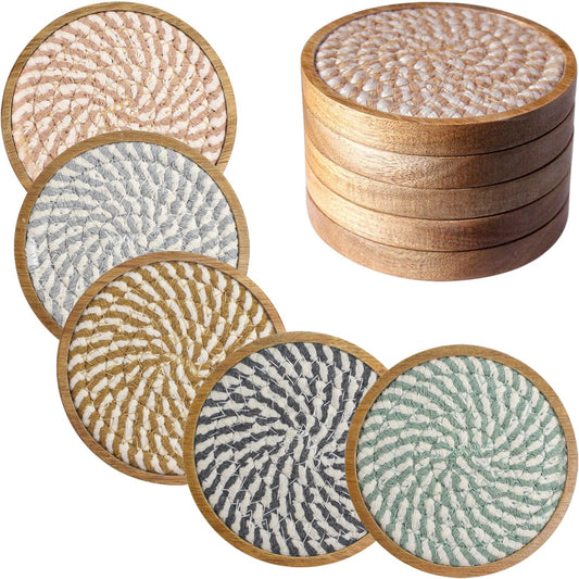 Eykao 5 Pack Absorbent Coasters for Drinks, 4.3 Inches Cork for Coffee Tables, Wooden Drink Protection, Cute for Kitchen, Farmhouse, and Office (Colorful Series)