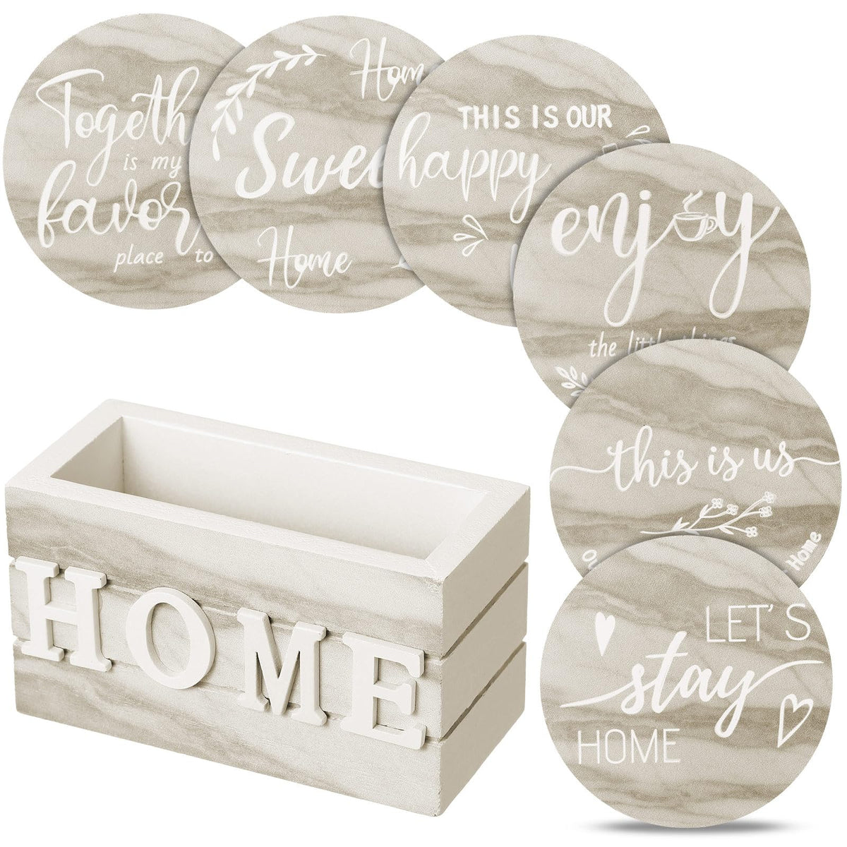 Queekay House Warming Gifts New Home Farmhouse Coasters Set of 6, Gray