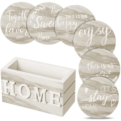 Queekay House Warming Gifts New Home Farmhouse Coasters Set of 6, Gray