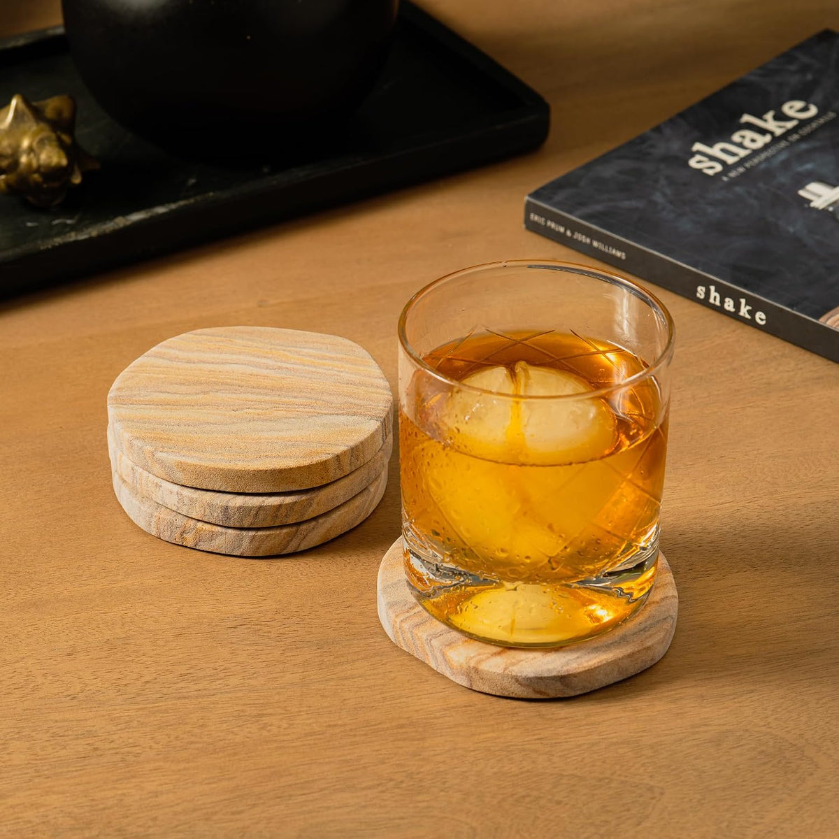 Cork & Mill Absorbent Sandstone Coasters for Drinks, Set of 6