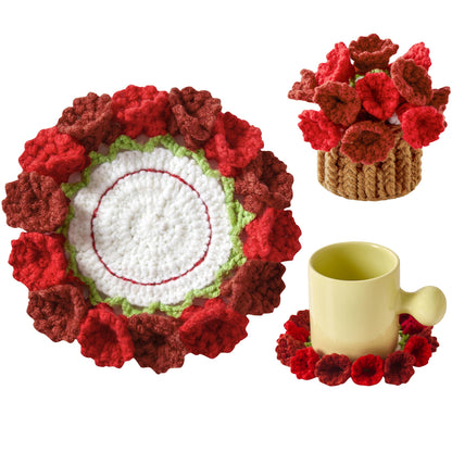 Crochet Flower Coasters, Handmade Bouquet Coasters with Crochet Plant Pot (Pink, 1Pc)