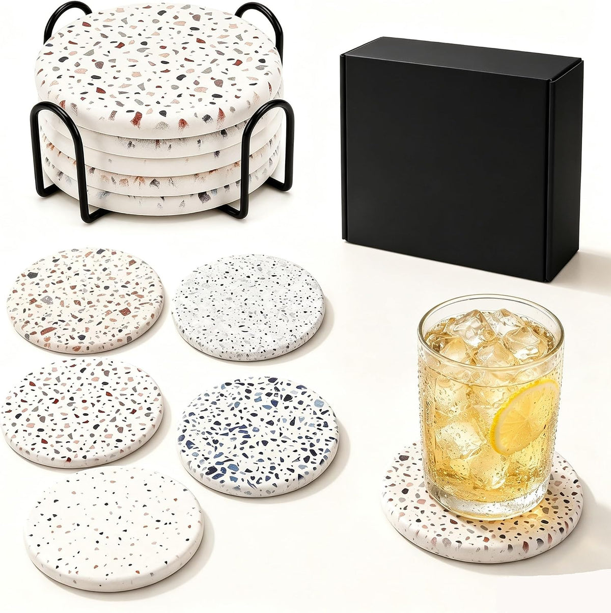 Water Absorbing Diatomaceous Earth Stone Drink Coasters Set