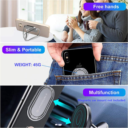 Phone Ring Holder Finger Kickstand, Foldable Cell Phone Stand, Silver