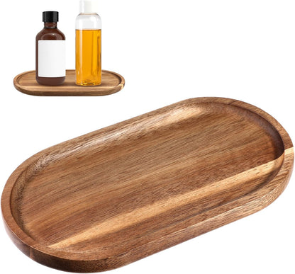 Small Acacia Wood Serving Trays Mini Wooden Platters Wooden Vanity Tray Dispenser Wood Counter Plates Bathroom Countertop Organizer Trays Coffee Bar Tray Appetizer Serving Board Snack Serve Board