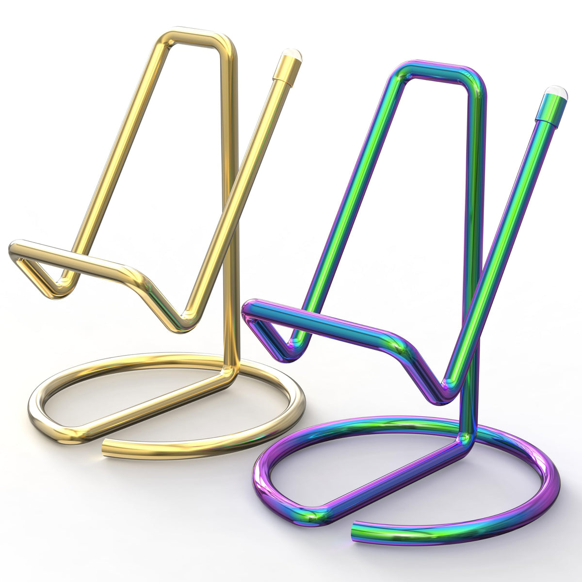 Metal Cell Phone Stand for Desk, Cute One-Piece Phone Holder, Stable Desktop Display Dock for iPhone, iPad, Samsung, Tablets & All Mobile Phones, Gold
