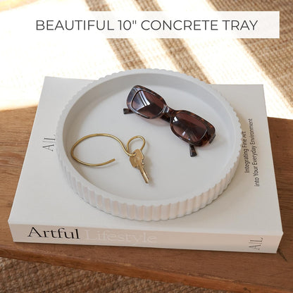 Decorative Concrete Tray & Book Decor Set - Scalloped Tray & Linen Box