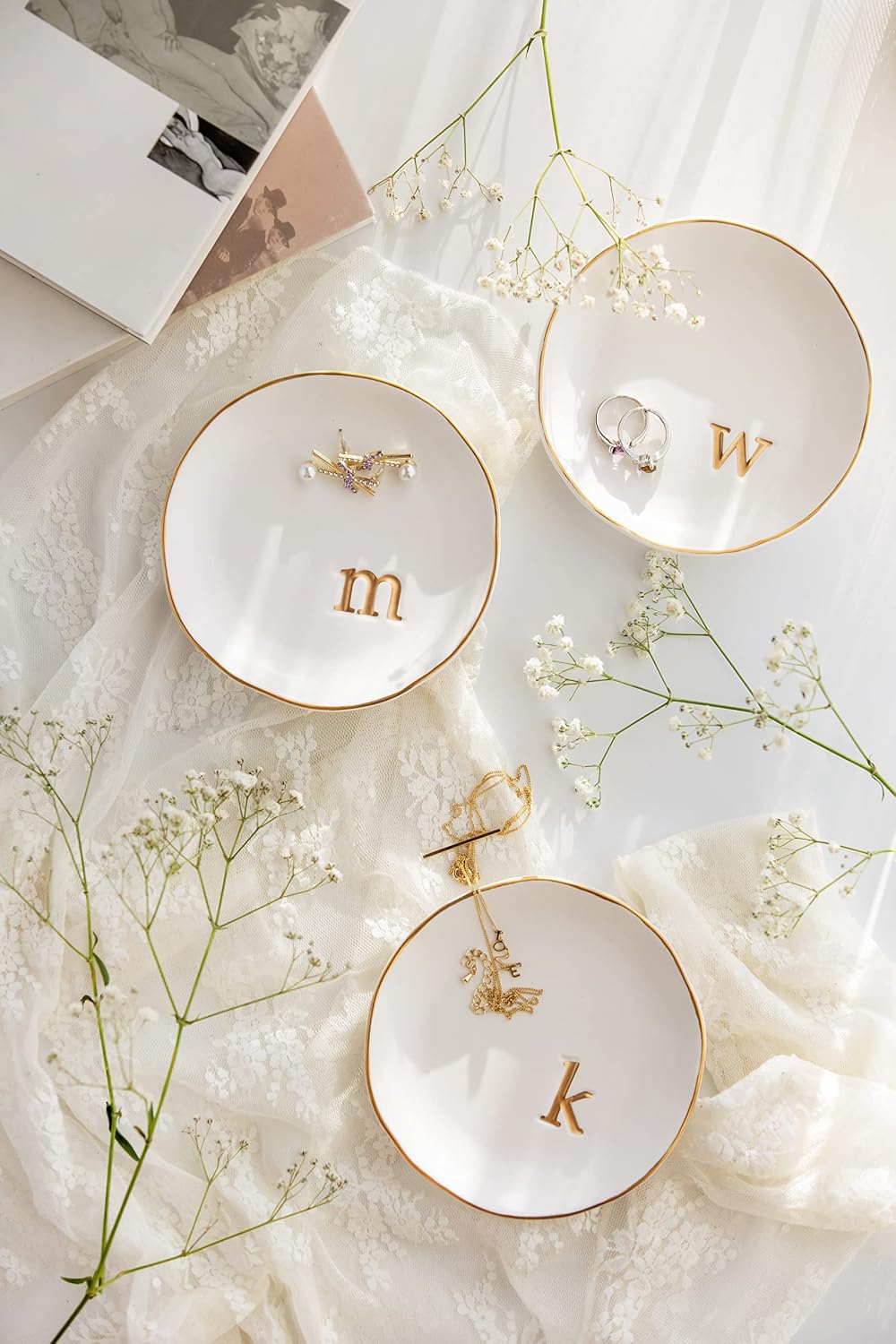 COLLECTIVE HOME Ceramic Jewelry Tray, Trinket Dish, Gifts for Women (A)