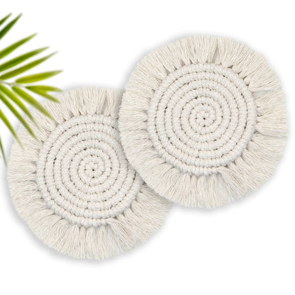 Coomin Boho Coasters for Drinks, Handmade Coasters 7.4in, 2p Beige
