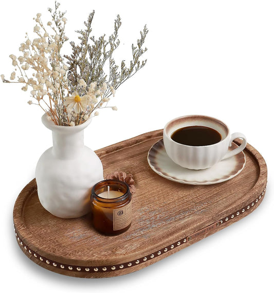Oval Wooden Decorative Tray Coffee Table Tray Home Decor 15" Rustic