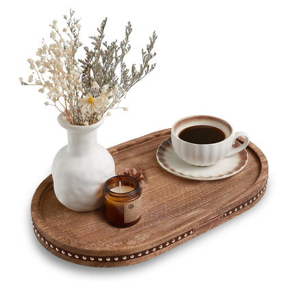 Oval Wooden Decorative Tray Coffee Table Tray Home Decor 15" Rustic