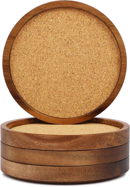 Stackable Wood Absorbent Cork Coaster Set of 4 for Drink, Home Decor
