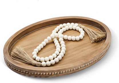 Relaxing Garden Oval Wood Decorative Tray, 16.1 x 11.8 in, Bead Garland