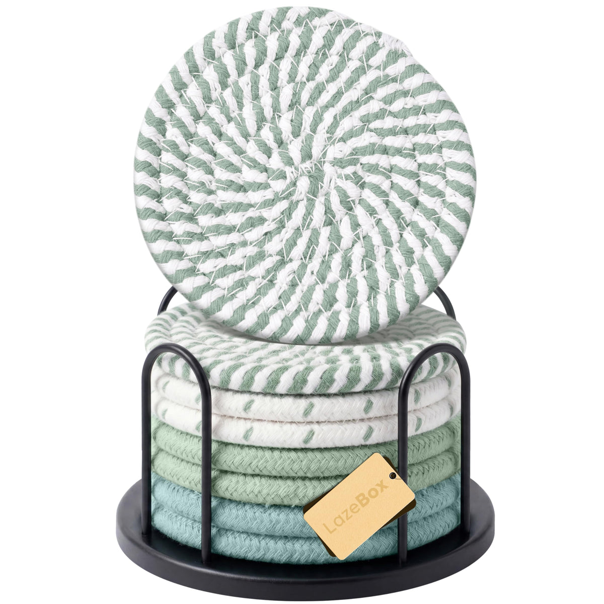 Lazebox Coasters Set of 8 for Drinks, 4 Inch Large Coasters for Coffee Table, Tabletop Protection for Hot & Cold Drinks, Versatile Coasters for Home Decor, Non-Slip & Easy to Clean, Mint Green