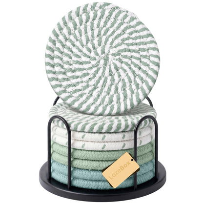 Lazebox Coasters Set of 8 for Drinks, 4 Inch Large Coasters for Coffee Table, Tabletop Protection for Hot & Cold Drinks, Versatile Coasters for Home Decor, Non-Slip & Easy to Clean, Mint Green