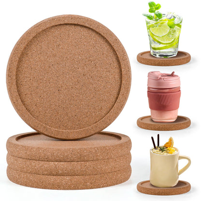 Cork Coasters for Drinks Set of 8 with Holder, 4 in Diameter