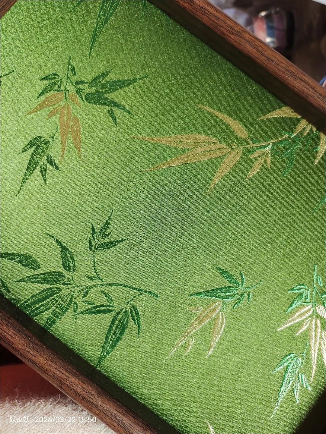 Bamboo Embroidered Decorative Tray Wooden Catchall Tray for Dresser, Nightstand, Entryway Table, Jewelry, Keys and Small Items