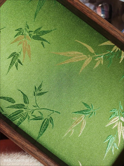 Bamboo Embroidered Decorative Tray Wooden Catchall Tray for Dresser, Nightstand, Entryway Table, Jewelry, Keys and Small Items