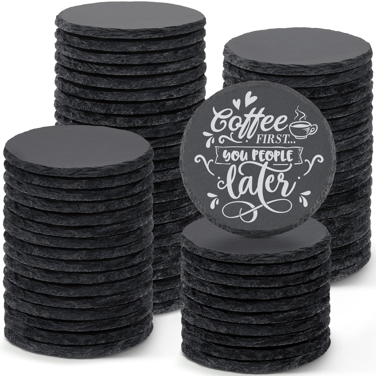 72 PCS Round Slate Coasters Bulk, MAPRIAL 4 Inch Black Handmade Rustic Rock Stone Drink Coaster for Laser Engraving, Etching, Engravable Blanks Material for Engraver, Crafts, Gifts