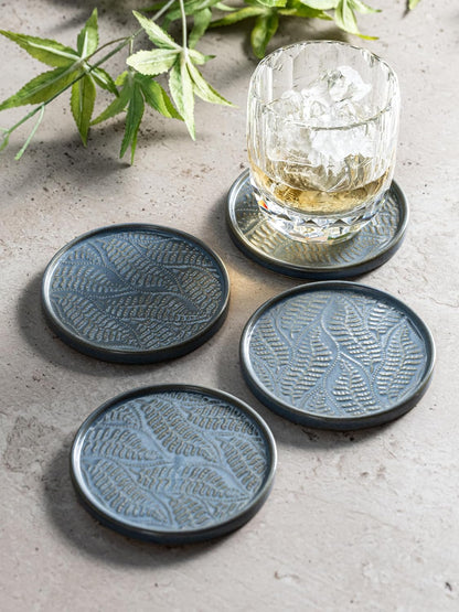 Drink Coasters Set of 6, Ceramic Cup Coasters for Desk, Slate Blue