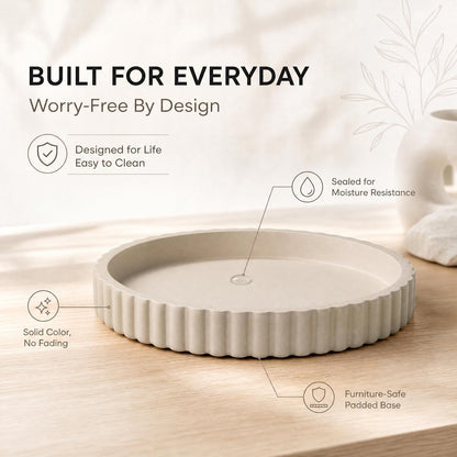 11-Inch Concrete Round Tray Home Decor for Coffee Table Decor - Round Coffee Table Tray - Circular Kitchen Island Trays - Decorative Trays- Beige